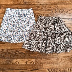 wild fable Floral Mini Skirt + SHEIN Brown Leopard Ruffle Skirt